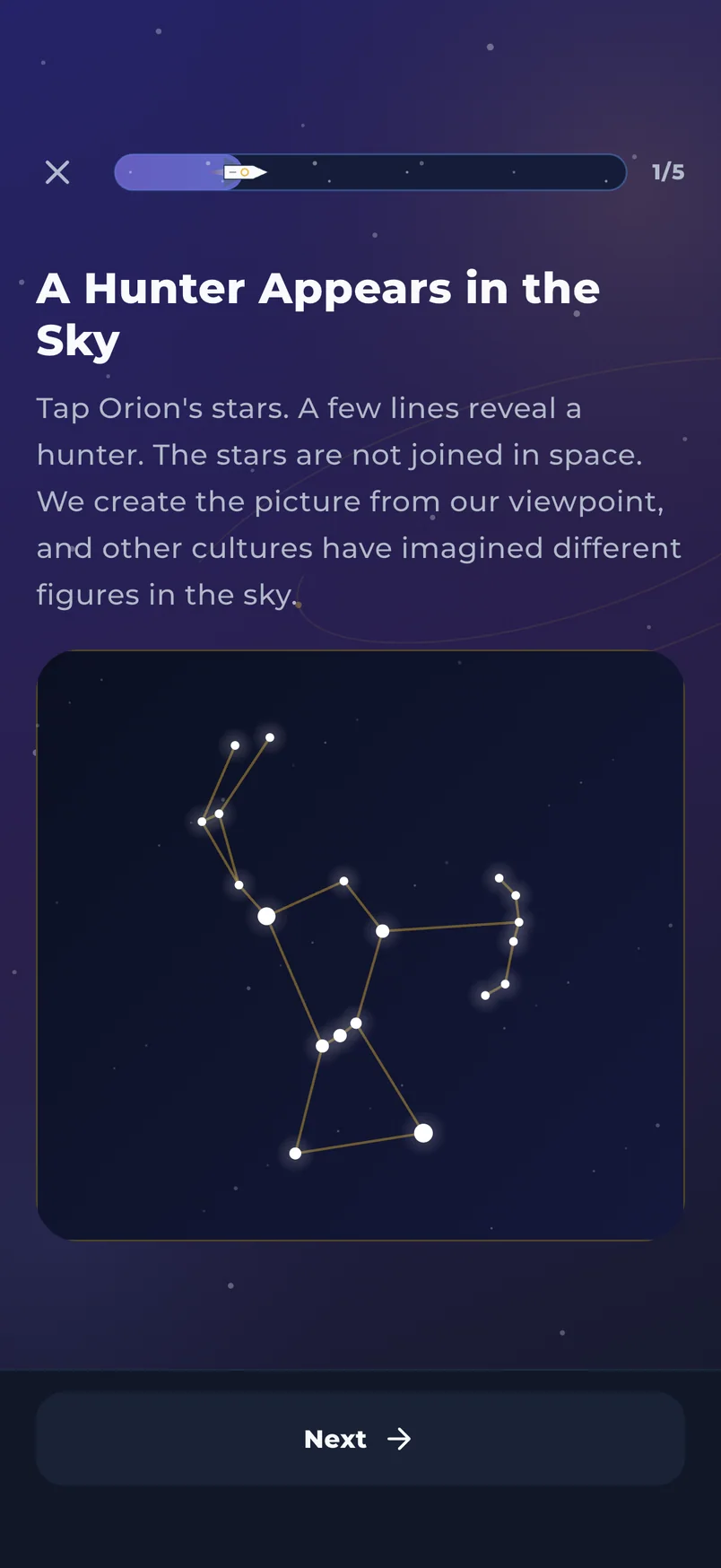 Real Astraea lesson showing the Orion map