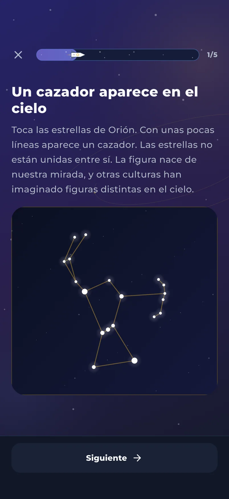 Lección real de Astraea con el mapa de Orión