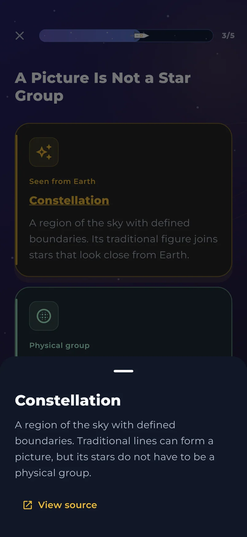 Contextual glossary opened in an Astraea lesson